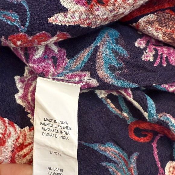 Lucky Brand Floral Print Blouse Tassel V Neck Long Sleeve Top Sz S Boho Y2K 90s - Picture 7 of 14